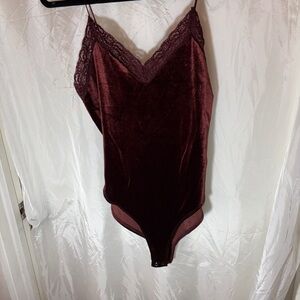 Forever 21 Deep Burgundy Velvet Bodysuit with Lace